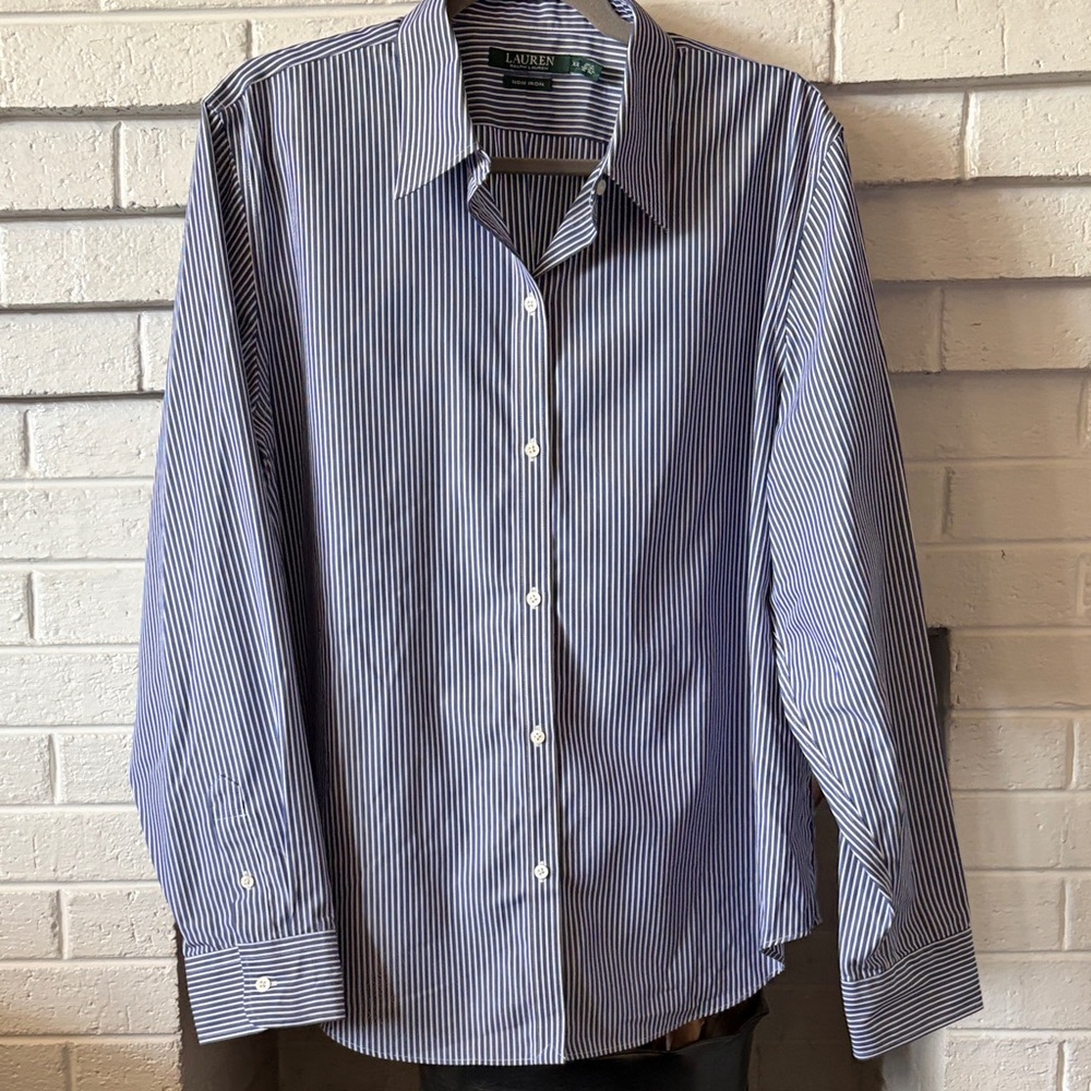 Lauren Ralph Lauren Navy and White Striped Button-Up Shirt